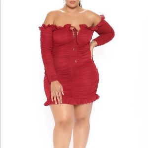 FN Sleeve It To Me Ruched Mini Dress - Burgundy